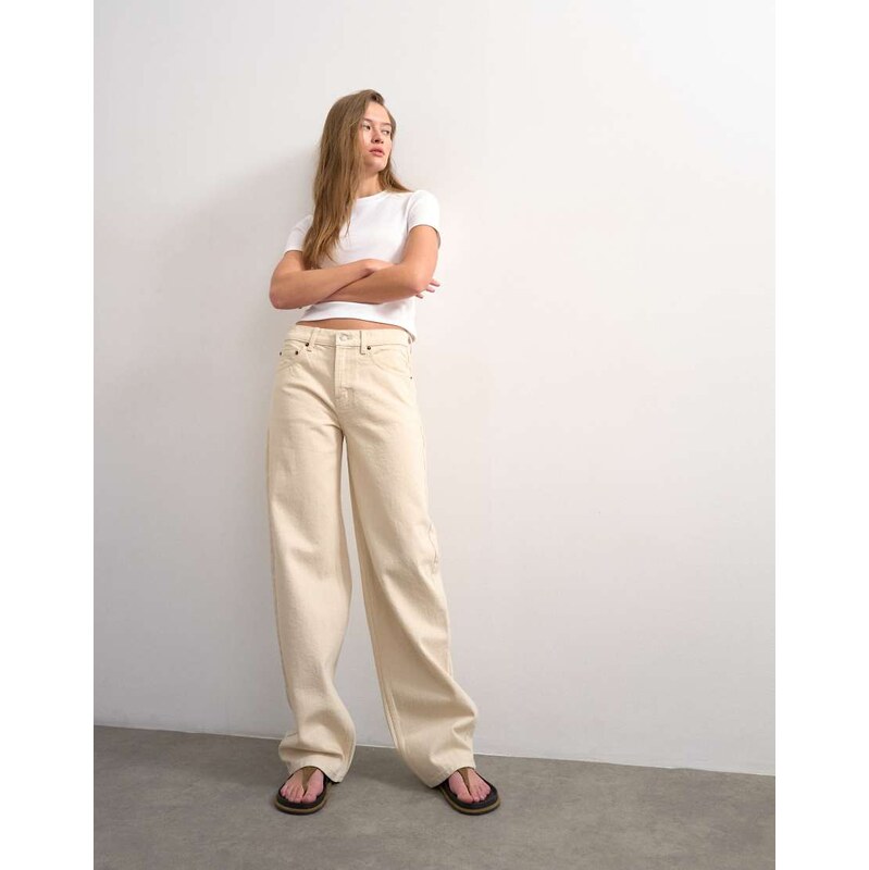 Topshop Cinch low rise relaxed jean in natural-Neutral