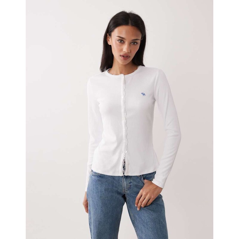 Abercrombie & Fitch icon logo ribbed button through top in white
