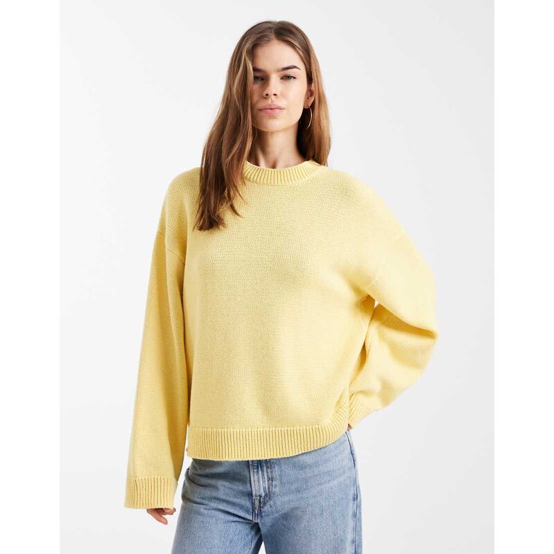 ASOS DESIGN knitted wide sleeve cotton blend jumper in yellow
