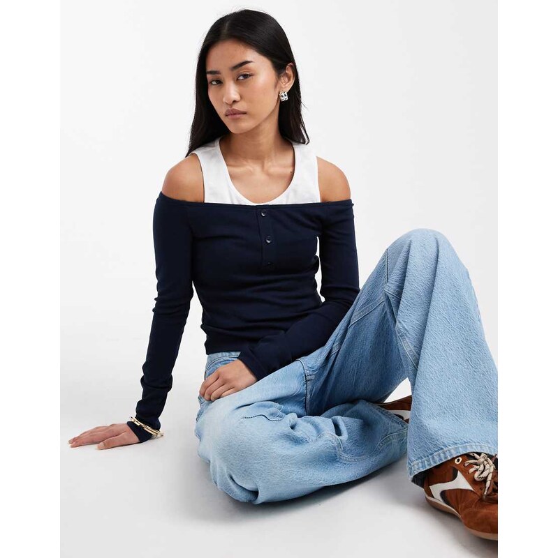 ASOS DESIGN long sleeve with vest underlayer top-Multi 113306326