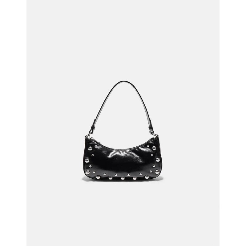 Stradivarius Studded half-moon shoulder bag in black 113306331