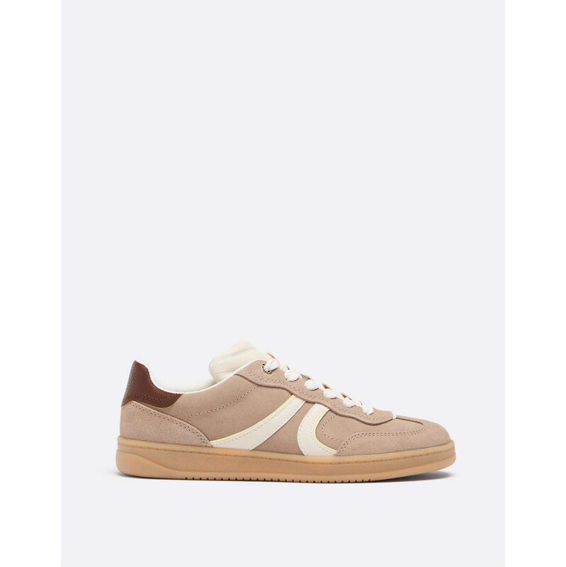 Stradivarius Casual leather trainers in beige-Neutral