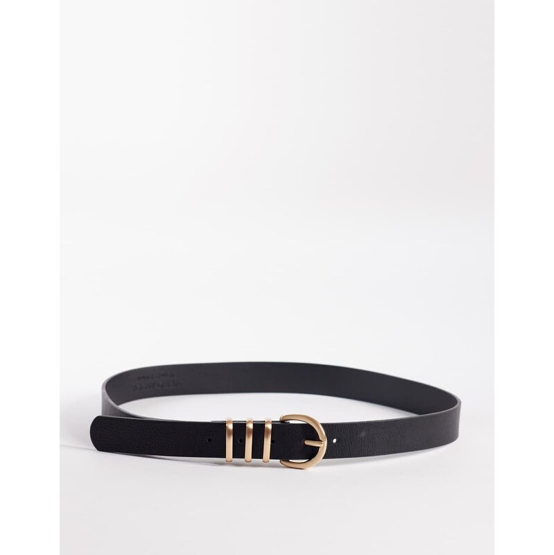 Vero Moda faux leather belt with multi keeper in black with gold 113297247