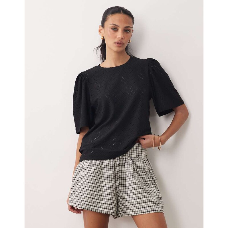 JDY broderie long sleeve top in black