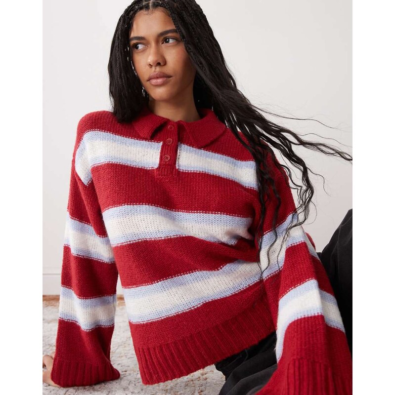 Reclaimed Vintage stripe flare sleeve jumper with collar detail