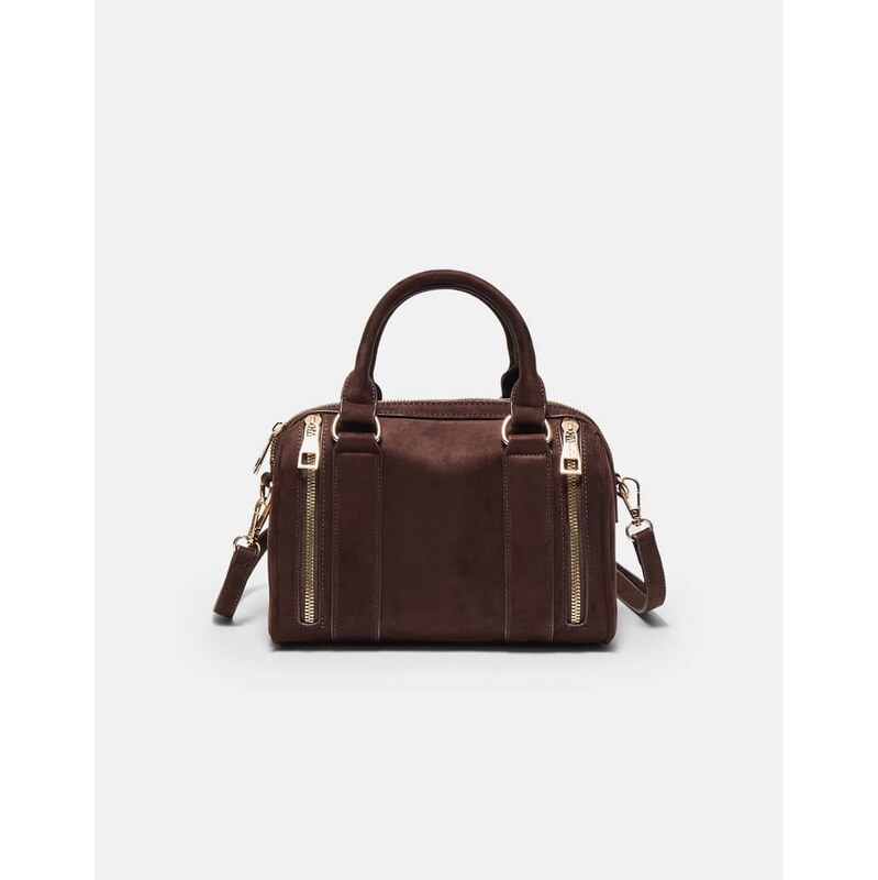 Stradivarius Crossbody bag with zip details in brown