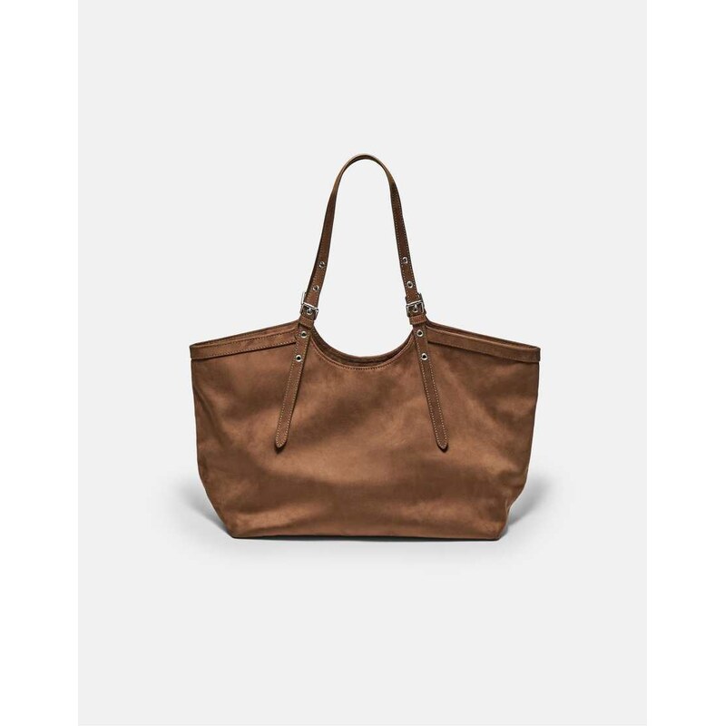 Stradivarius Shopper bag with mini buckle detail in terracotta-Brown 113297401