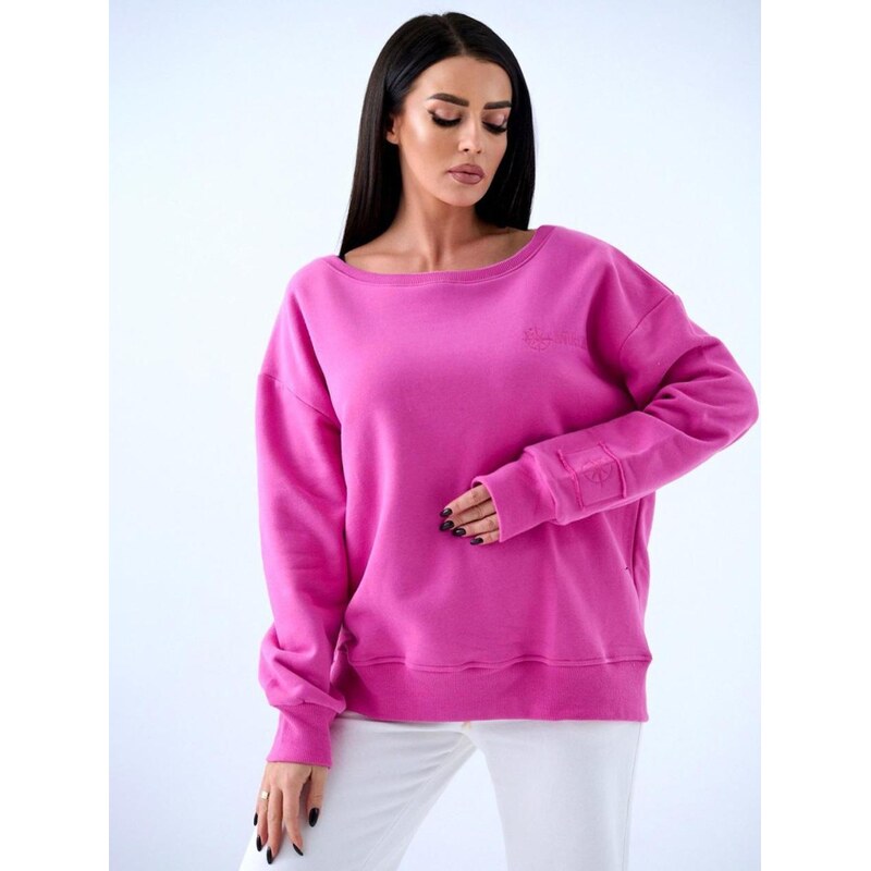 Dámská mikina bez kapuce Oversize růžová Natural Side Haft Logo