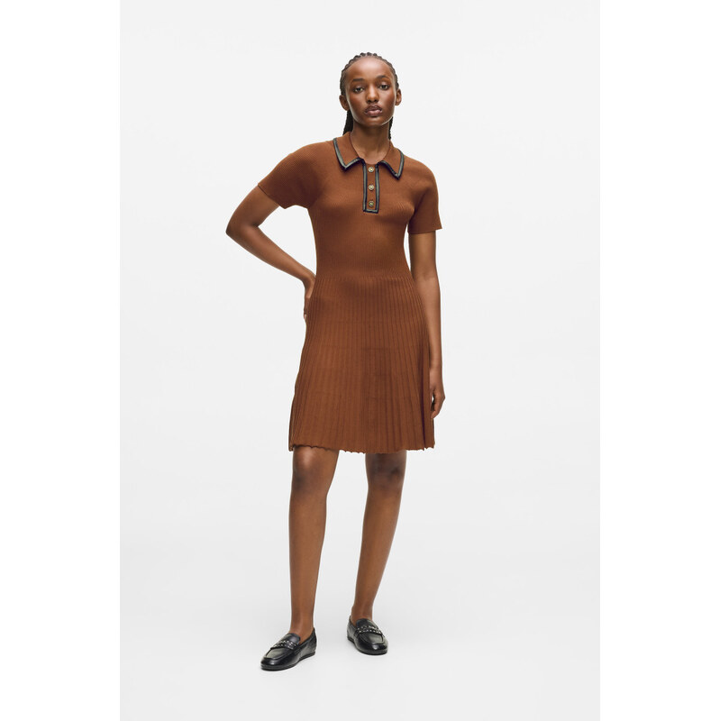 ŠATY KARL LAGERFELD FAUX LEATHER DETAIL KNIT DRESS