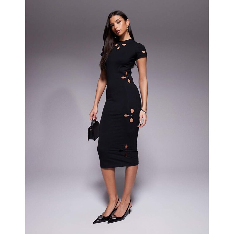 Good American cut out detail midi dress in black 113623547