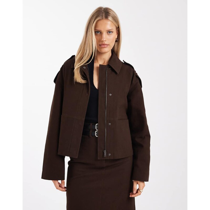 4th & Reckless cotton rich buckle detail zip through harrington jacket 113534239
