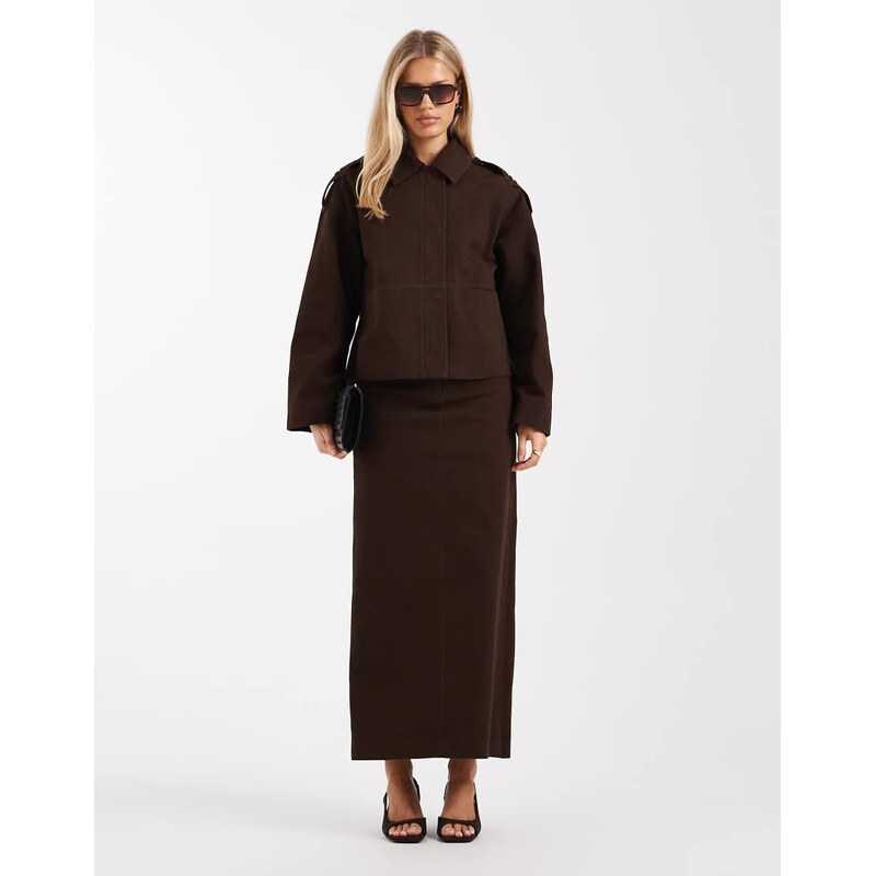 4th & Reckless cotton rich double belt detail column maxi skirt co-ord 113537355