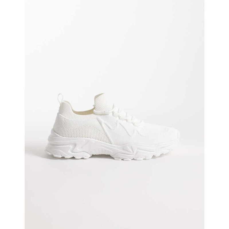 ASOS DESIGN knitted lace up trainer in white