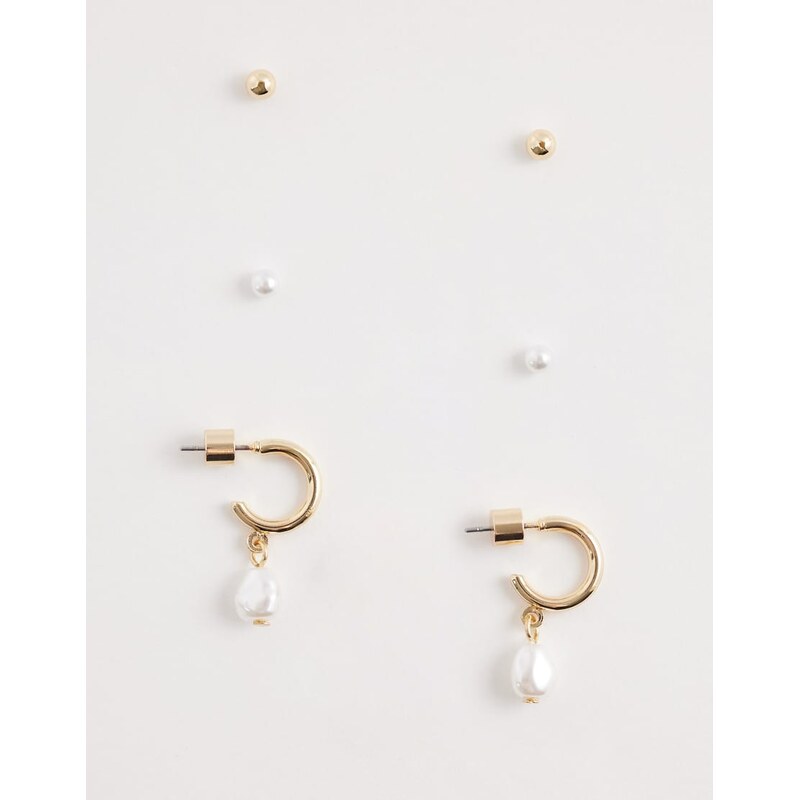 ASOS DESIGN pack of 3 earrings with faux pearls and gold tone