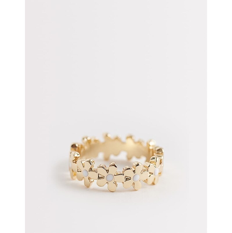 ASOS DESIGN ring with mini flower design in gold tone