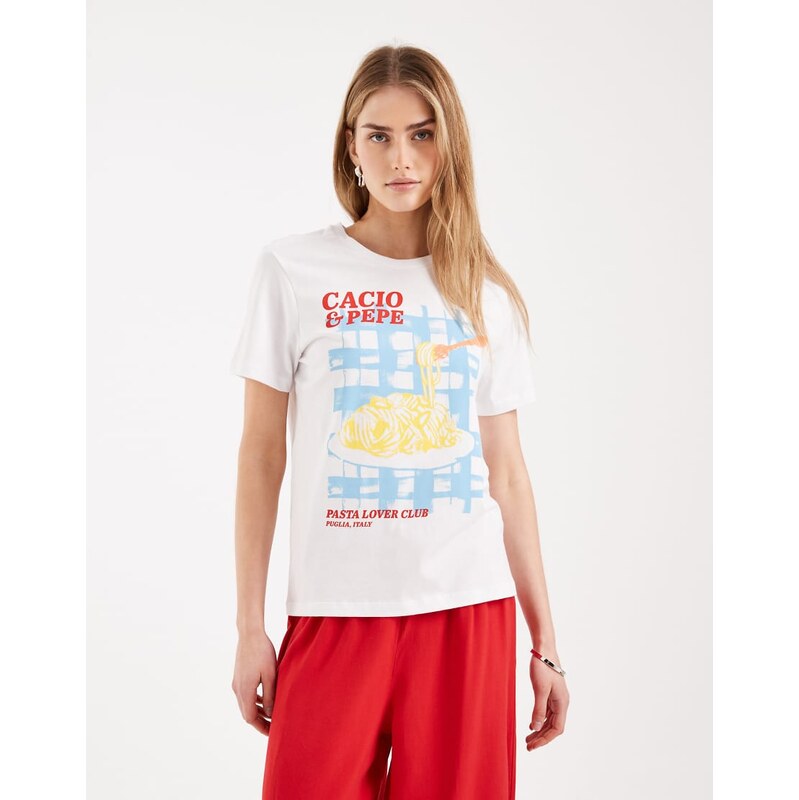 ONLY regular fit t-shirt with pasta print in white
