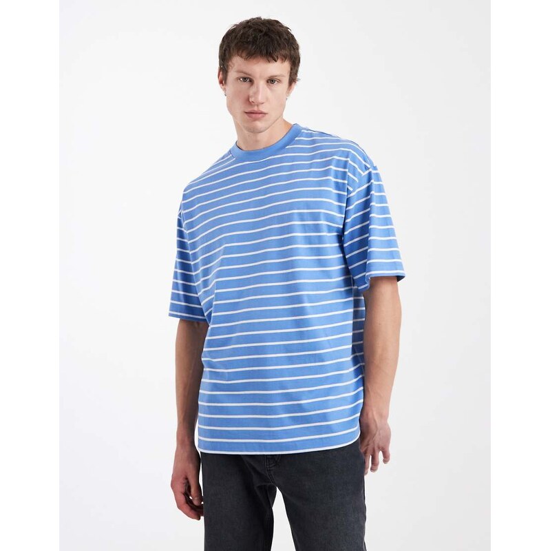 ASOS DESIGN oversized t-shirt in blue and off white stripe