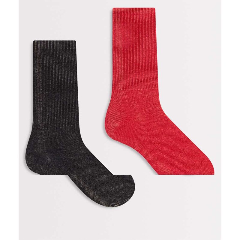 Weekday 2-pack ribbed crew socks in washed red and black 113306282