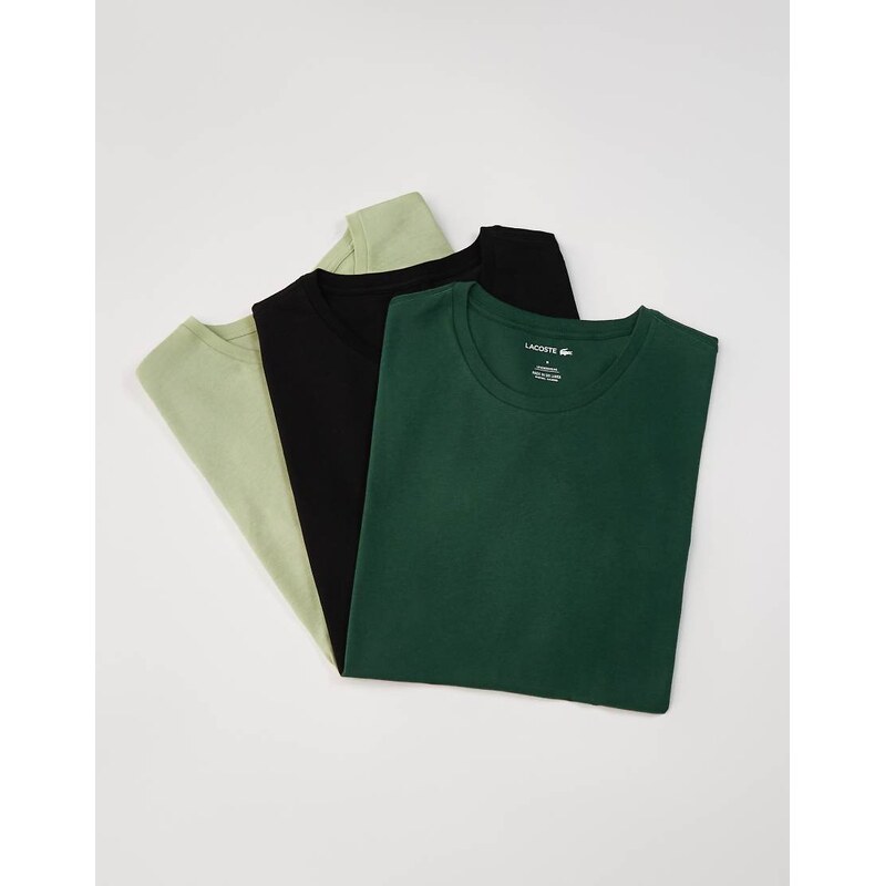 Lacoste 3 pack loungewear t-shirts in black green & light green
