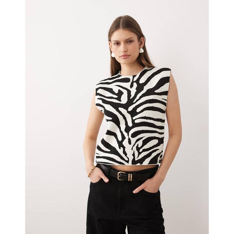 Mango sleeveless knitted top in zebra print-Multi