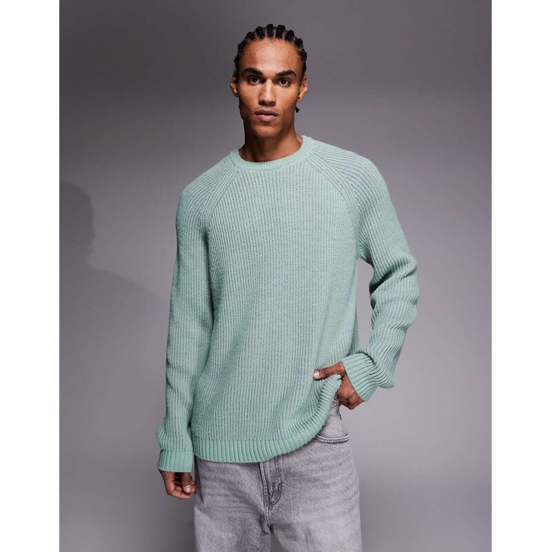 ASOS DESIGN oversized knitted jumper in green and grey