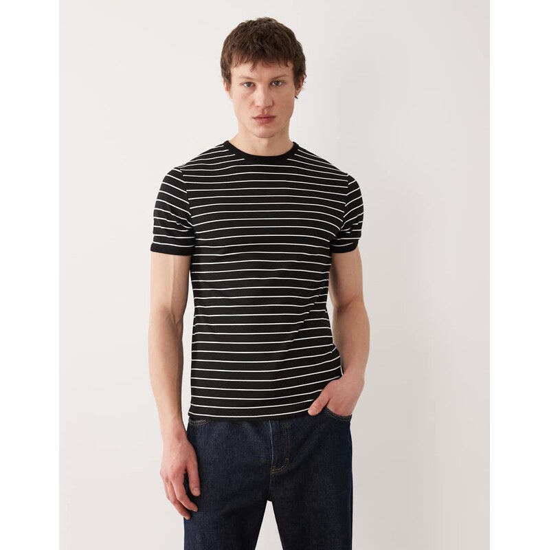 ASOS DESIGN heavyweight slim t-shirt in black stripe textured