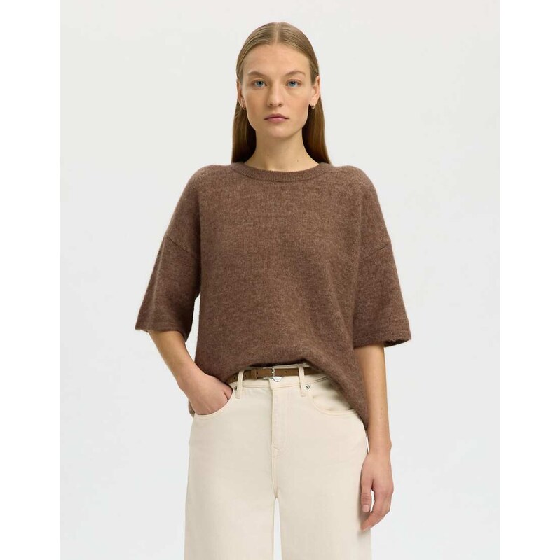 Selected Knitted pullover in chocolate chip-Brown 115506037