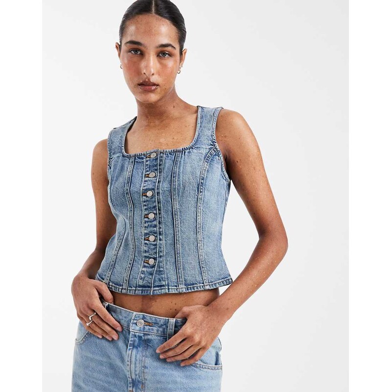 Levis square neck sculpt denim top in white