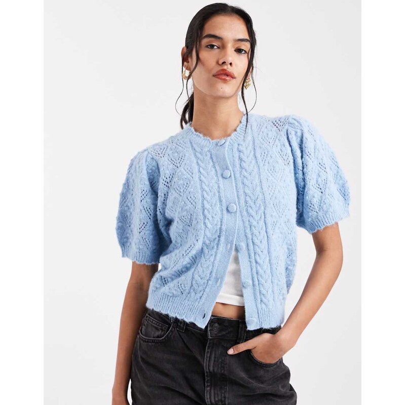 Levis pointelle knitted short sleeve cardigan in baby blue
