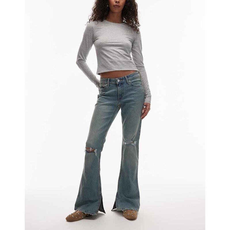 Levis slim bootcut low waist jeans with knee rips in light blue