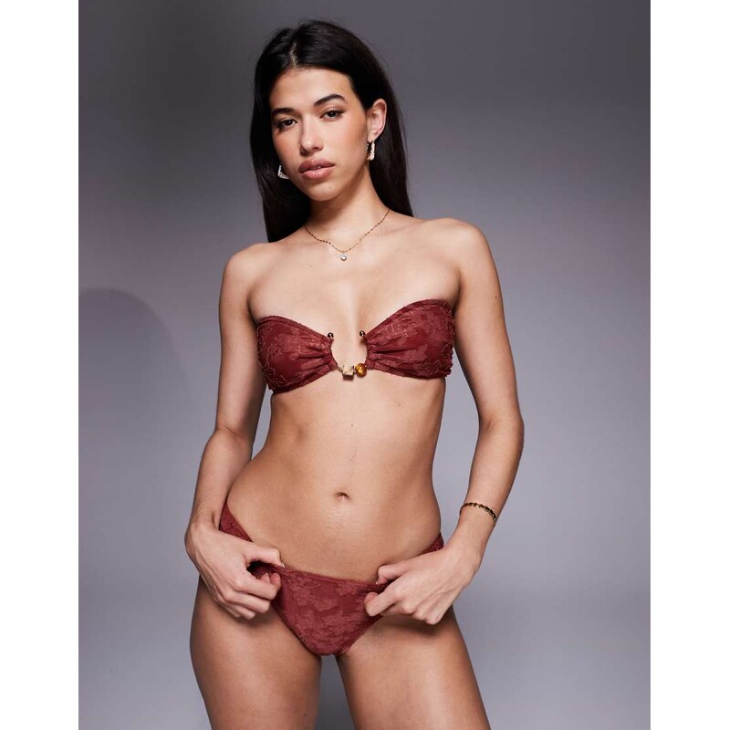 South Beach burnout bandeau bikini top in rust-Orange