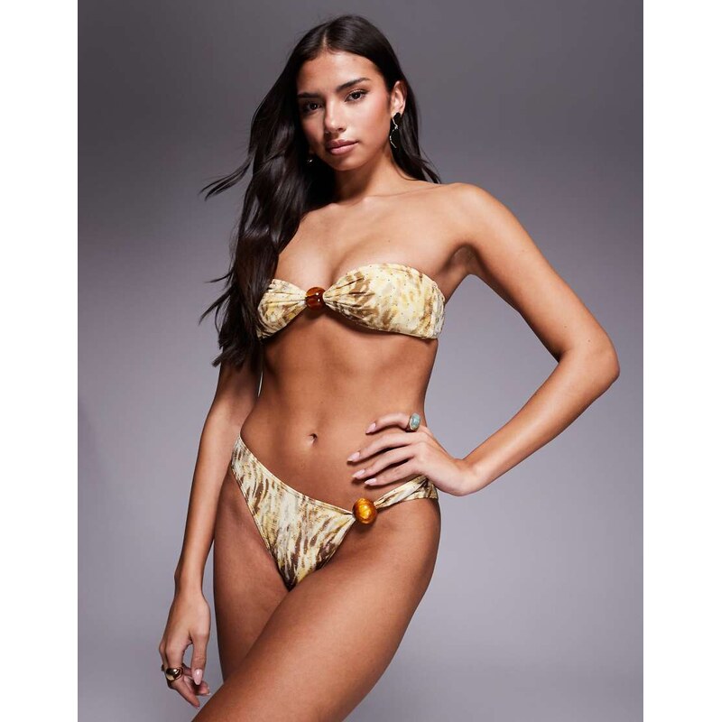 South Beach abstract print high rise bikini bottom in green