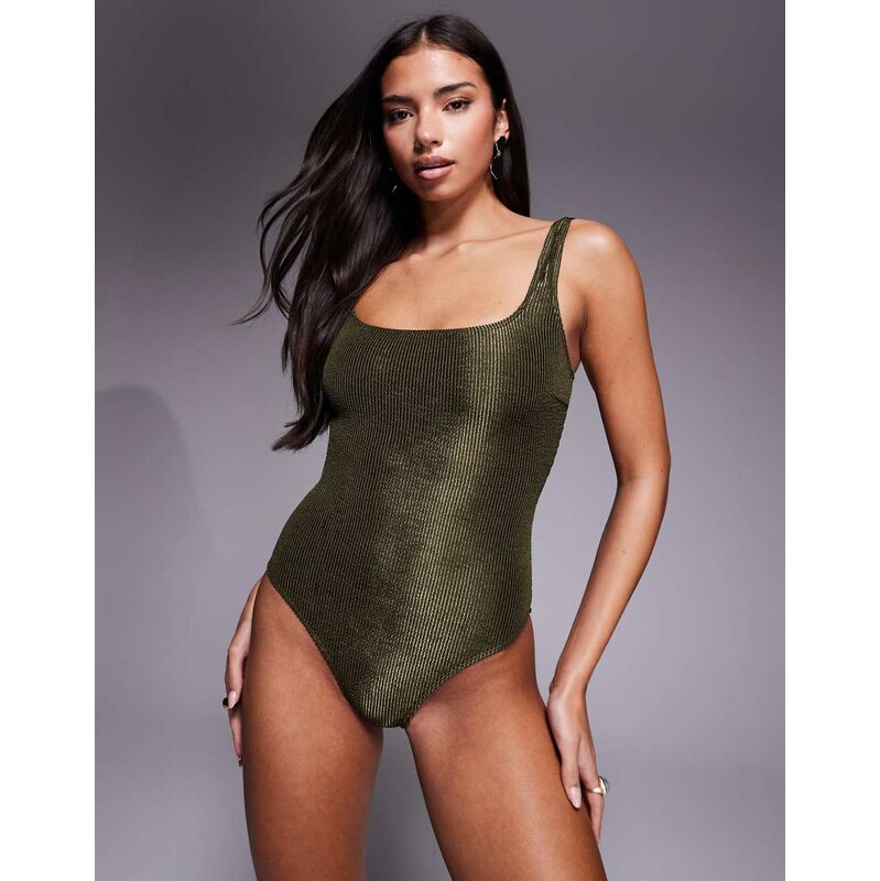 South Beach crinkle swimsuit in khaki-Green 113320598
