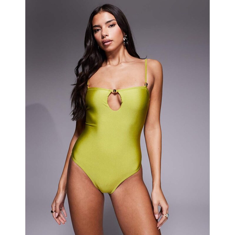 South Beach cutout swimsuit in lime green 113320599