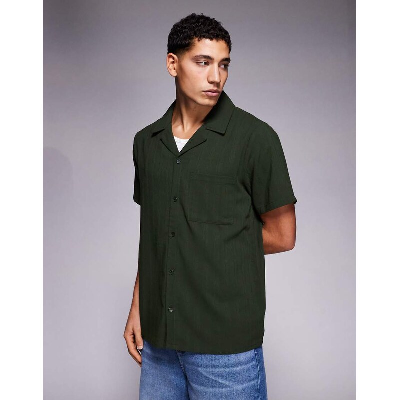 South Beach textured revere shirt in khaki-Green