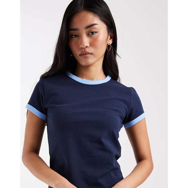 ASOS DESIGN short sleeve baby top in navy-Multi