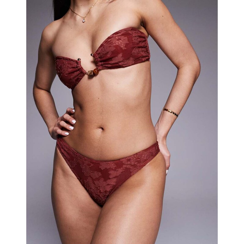South Beach burnout high rise bikini bottom in rust-Orange 113320587