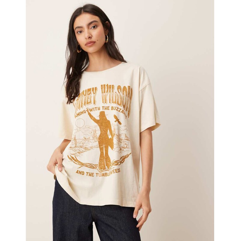 Wrangler x Lainey Wilson oversized cowboy t-shirt in ecru-Neutral 113320769