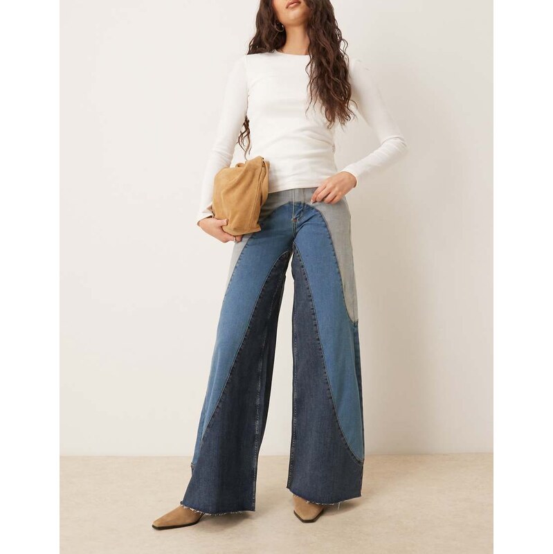Wrangler x Lainey Wilson contrast panel wide leg jeans in blue