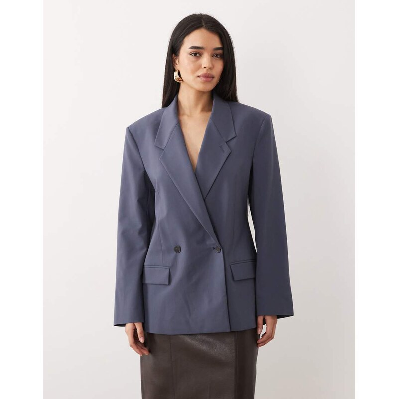 Mango Uma blazer with shoulder pad co-ord in blue 113320780