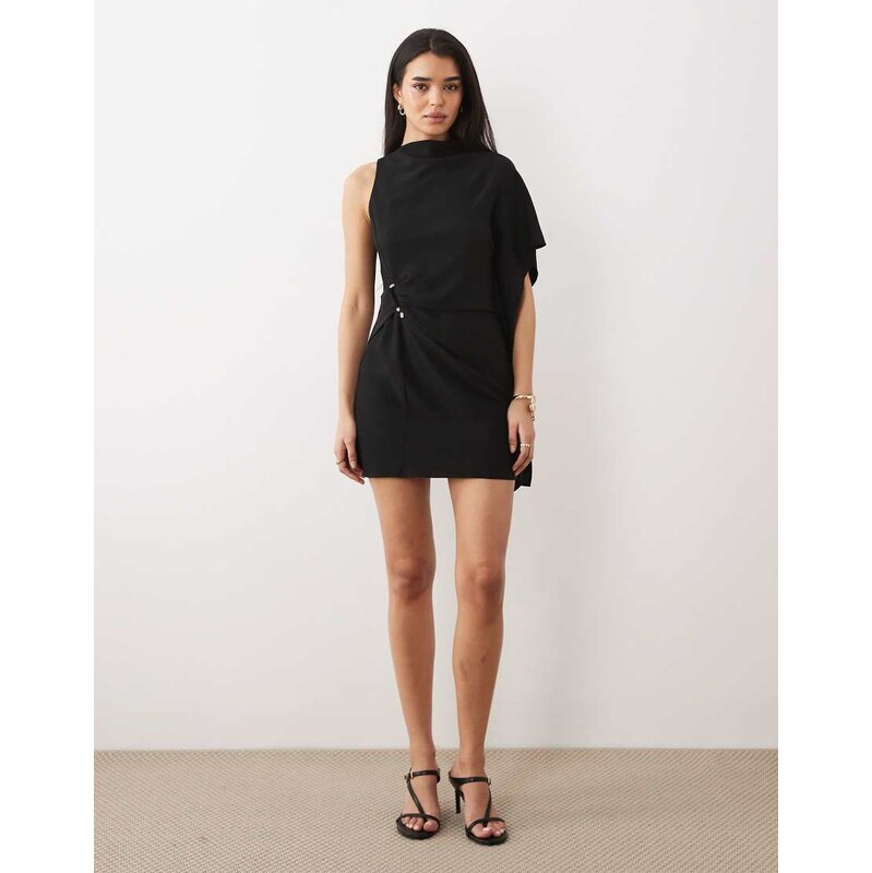 Mango one shoulder mini dress with hardware detailing in black