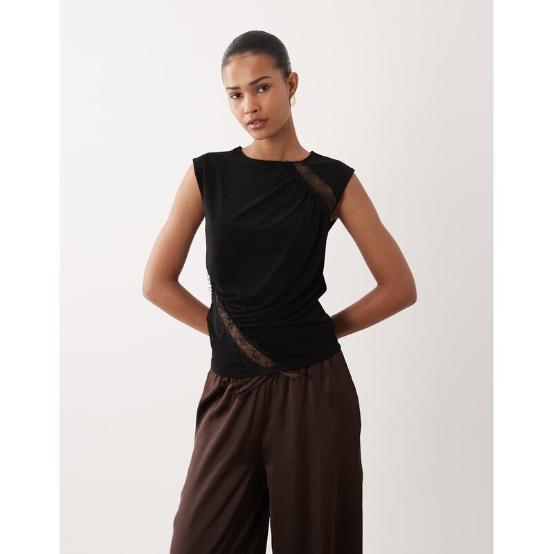Mango sheer lace detail sleeveless top in black 113320779