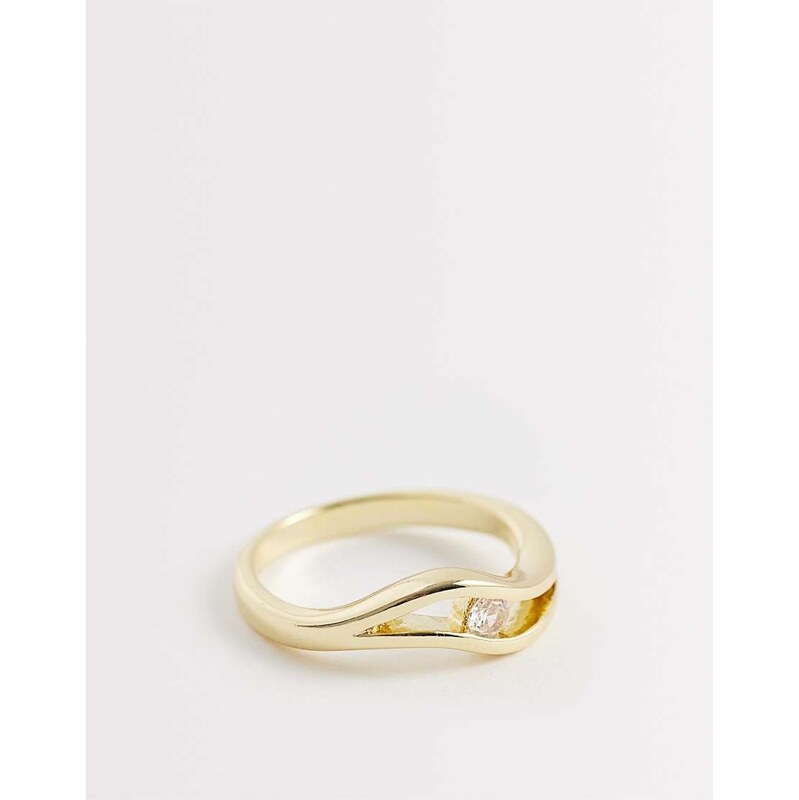 ASOS DESIGN dainty ring with wave and cubic zirconia stone in