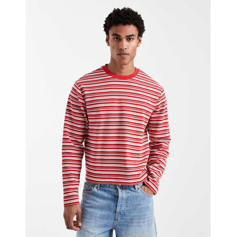 Reclaimed Vintage long sleeve cropped boxy tee in red stripe