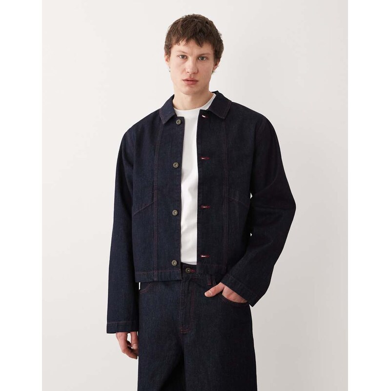 ASOS DESIGN co-ord harrington denim jacket in raw indigo-Navy