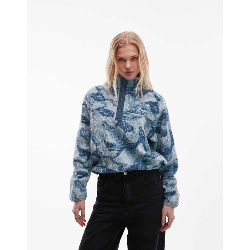Columbia Helvetia II printed cropped half snap fleece in blue multi 114994084