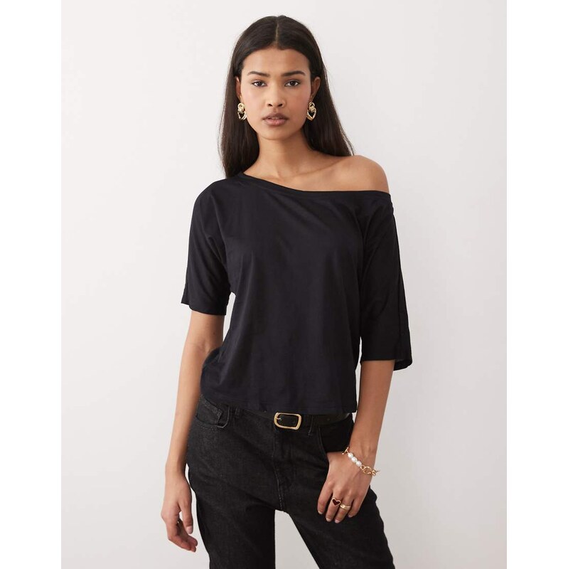 Motel Daman off shoulder basic jersey top in black 113338944