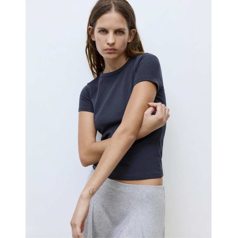 Pull&Bear Fitted short sleeve t-shirt in navy 113327540