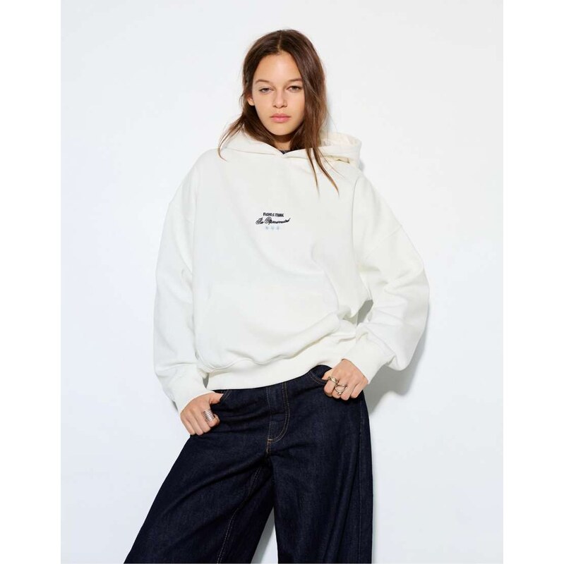 Pull&Bear Embroidered star hoodie in off white