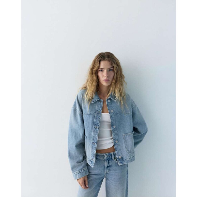 Pull&Bear Boxy fit denim shirt in pale blue 113327556